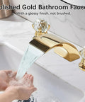 LED Waterfall Widespread Bathroom Faucet Polished Gold Finish with 2 Crystal Knobs 3 Holes Lavatory Basin Mixer Tap