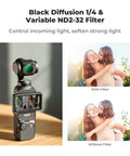 Magnetic Variable ND Filter And Black Diffusion For DJI Osmo Pocket Four Thirds showing filter effect on images