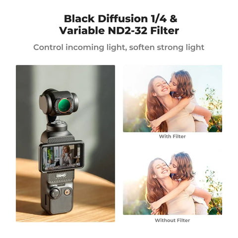 Magnetic Variable ND Filter And Black Diffusion For DJI Osmo Pocket Four Thirds showing filter effect on images