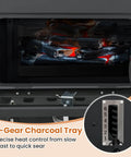 Barrel Charcoal Grill With Side Tables And Wheels, 544 Sq In Total Cooking Space, close-up of the 6-gear charcoal tray