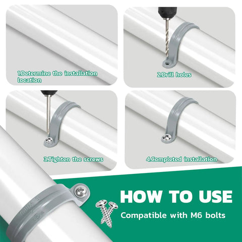 Heavy Duty 1 Inch Pvc Pipe Straps 16 Pack 2 Hole Plastic Conduit Clamps installation guide for secure wall mounting.