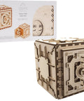 Wooden 3D Safe Mechanical Puzzle Kit for Self Assembly, Brain Teaser Engineering Toy, Tabletop Gift Set With No Glue Needed, Realistic Moving Mechanisms and Premium Wood Parts, boxed wooden safe puzzle