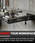 Badass Rock Solid Wall Or Table Mount Vise And Grinder Station Adjustable Sliding Base mounted on wall with sturdy steel slider.