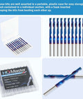 HQMaster 10-pack O-flute CNC router bits set, 1/8" shank, blue-coated tungsten carbide, shown in plastic cases