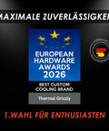 European Hardware Awards 2026 showing Thermal Grizzly as Best Custom Cooling Brand with a blue and gold starry backdrop.