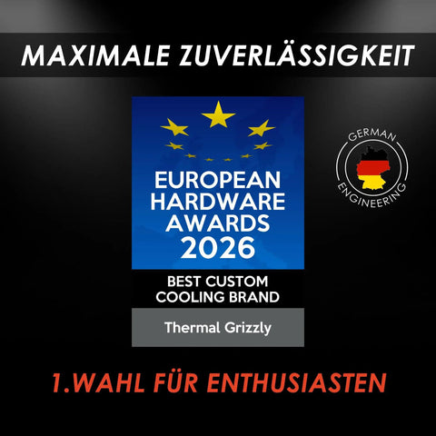 European Hardware Awards 2026 showing Thermal Grizzly as Best Custom Cooling Brand with a blue and gold starry backdrop.