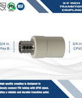 Three Quarter Inch Pex To CPVC Barb Crimp Transition Couplings Pack Of Ten For Seamless Plumbing Transitions Between Pex And CPVC Durable 10 Count Ideal For Home And Commercial Plumbing Projects