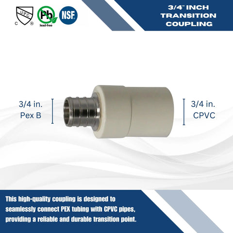 Three Quarter Inch Pex To CPVC Barb Crimp Transition Couplings Pack Of Ten For Seamless Plumbing Transitions Between Pex And CPVC Durable 10 Count Ideal For Home And Commercial Plumbing Projects
