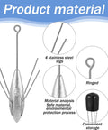 Diagram of 5 Pcs Sputnik Sinker Surf Fishing Weights Set Stainless Steel Long Tail Sinkers For Catfish And Surf Casting Ocean Breakwater River Beach Gear 5 Ounces Each showing materials and features.