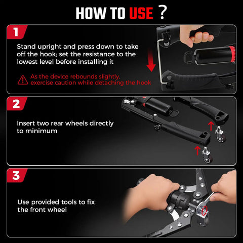 Instructional image for Twister Arm Trainer Hydraulic Grip Strengthener 3-In-1 Adjustable Resistance 22 To 440 Lbs setup guide.