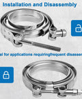 Stainless Steel 304 V Band Clamp Kit For Turbocharger Exhaust Two Pack Heavy Duty No Leak Design Fits 3.0 Inch Downpipes.