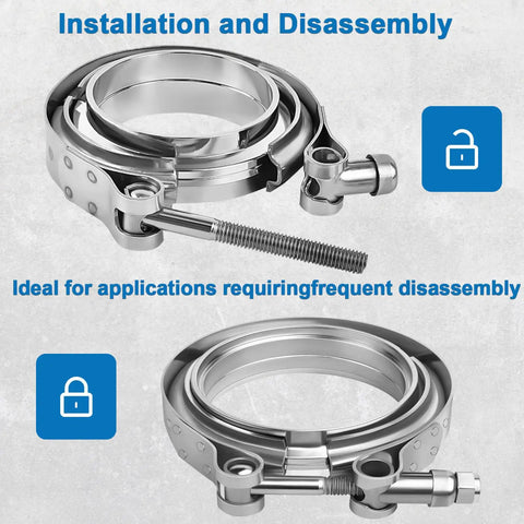 Stainless Steel 304 V Band Clamp Kit For Turbocharger Exhaust Two Pack Heavy Duty No Leak Design Fits 3.0 Inch Downpipes.