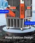Industrial Grade Evaporative Cooler Featuring 50 Fan Speeds And Copper Motors Pumping Hella Fresh Air Across 1800 Square Feet showing manual and automatic water addition.