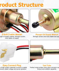 12V Inline Fuel Pump Low Pressure Transfer For Motorcycle Carburetor Lawn Mower Gas Or Diesel Engine Universal 2.5-4 Psi