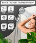 Woman enjoying spa-like rinse from High Pressure Shower Head With 10 Modes And 15 Stage Filtration Detachable Handheld Wand With 79 Inch Hose Water Softener Shower Head For Hard Water That Removes Harmful Substances And Delivers Spa Level Rinses