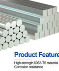 Stacks of high-strength 6063-T5 aluminum rods and bars, showcasing corrosion resistance.