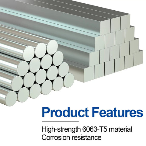 Stacks of high-strength 6063-T5 aluminum rods and bars, showcasing corrosion resistance.
