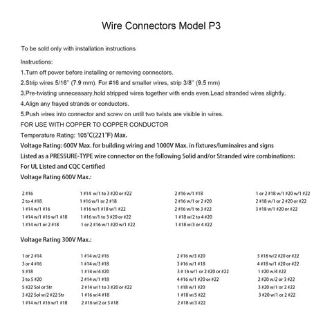 Installation instructions for Orange P3 Spring Insert Twist Caps Wire Connectors Assortment for electrical applications.