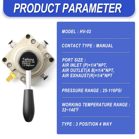 Rotary Lever Pneumatic Hand Valve HV02 1/4 NPT Air Flow Control 3 Position 4 Way Valve with product parameters details