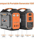 Go To All In One Portable Power Station With 100W Solar Generator and Foldable 40W Panel showing AC outlets and LED lights