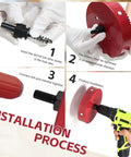 6-1/4 inch red bi-metal hole saw with mandrel and drill, Amazon Tools, installation process collage