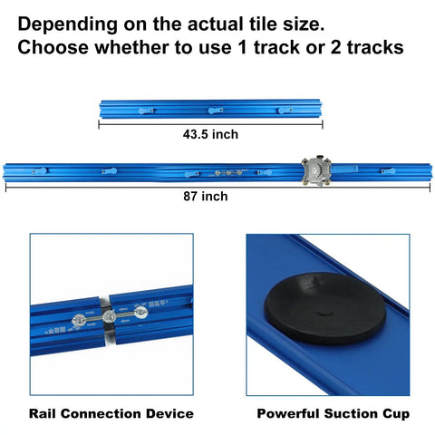 Heavy Duty Manual Ceramic Tile Cutter Machine with 87 inch rail, rail connection device, and suction cup, 2023 Model.