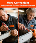 Two people using Electric Chainsaw Sharpener Kit With On Saw Quick Sharpening Angle Guide Six Titanium Diamond Bits 180W