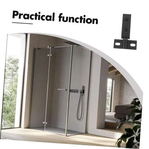 Heavy Duty Stainless Steel Shower Door Hinge With Dual Hole Pivot, Black Metal Bathroom Hardware For Frameless Glass Enclosure, detailed view with modern shower.
