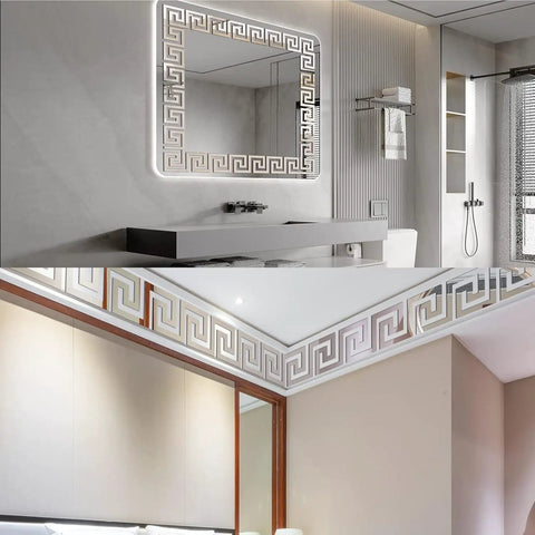50 Piece Silver Mirror Tiles Peel And Stick For Bathroom Decor Removable 3D Acrylic Mirror Wall Decals geometric frame view