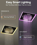 GRANDJOY 20" LED Shower System with Handheld Spray, Matte Black showing smart lighting features and water flow.