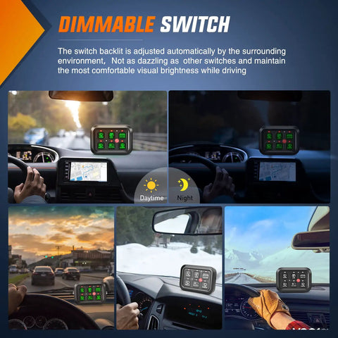 Dimmable LED switch panel for cars and trucks, day and night settings, Six Gang Switch Panel With Relay And Fuse Harness for universal use