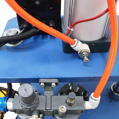Detail of pneumatic connections on Built Like A Tank 1102 Pound Pneumatic Punch Press With Digital Display Controller.