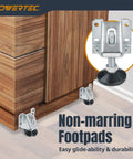 Heavy Duty Tough As Nails Adjustable Furniture Leg Levelers 4 Pack With Nylon Feet Screws on a wooden cabinet