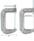 Heavy Duty C Clamp 5 Inch By 3.25 Inch Built Tough For Woodworking And Home Projects, Steel Clamp With Smooth Swivel, High Friction Frame, Ergonomic Grip For Precise, Reliable Hold. 5-inch steel C-clamp with 3.5-inch throat depth and 10-inch height