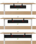 Huge 48 Inch Under Desk Cable Management Tray With Clamp Or Screw Mount, black fabric wire organizer showing different sizes under desk.
