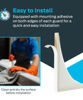White Bathroom Shower Splash Guard 7 By 9 Inches Pack Of 2 Keeps Water Off The Floor With A Curved Edge Design No Slip No Mess Easy Install Shield For Tub Or Shower Stall Durable Plastic installation with cleaning instructions.
