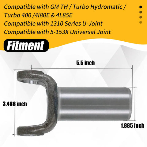 Dead Nuts Accurate Drive Shaft Slip Yoke Replacement For GM TH Turbohydromatic And 4L80E Transmissions, 5.5 inch steel yoke.