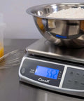 Heavy Duty Spill Proof Digital Kitchen And Industrial Scale With 66 Lb Capacity Dual Front And Rear Display Stainless Steel NSF Certified Pro Grade Precision For Everyday Kitchen And Heavy Duty Use displaying weight of flour