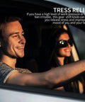 Two people in a car enjoying the Cup Holder Shifter For Tesla Model 3 And Model Y, feeling relaxed and smiling.