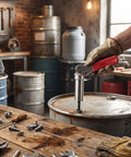 Heavy Duty Steel Drum Fastener Plunger Tool Fits Size Six Components With 0.158 Inch Inner Diameter in use with a drum.
