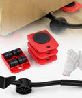 Heavy Duty Furniture Movers With Wheels And Lifter Kit showing dolly set, lifter bar, and gloves, for sofas and appliances moving