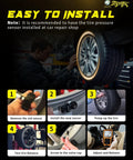 Easy installation steps for Highway Hero 315MHz Tire Pressure Monitor Sensor on a vehicle wheel.