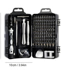 Open black case of Go-To Magnetic Repair Tool Kit 115-In-1 Precision Screwdriver Set With Flexible Shaft, showing tools and bits.