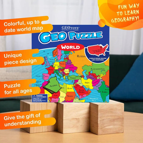 World Map Geography Puzzle For Kids 68 Piece Educational Puzzle Game Learn Countries Capitals States And Provinces Box Cover