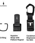 EDC Carabiner With Quick Release Keychain And Magnetic Belt Clip Dual Function For Keys Tactical Gear shown in three parts