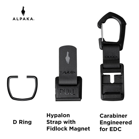 EDC Carabiner With Quick Release Keychain And Magnetic Belt Clip Dual Function For Keys Tactical Gear shown in three parts