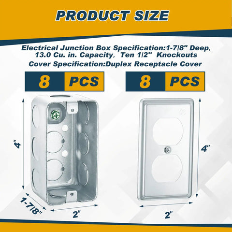 8 Pack 4 By 2 Inch Electrical Junction Boxes With Covers Square Plenum Box Pro Grade Heavy Duty Galvanized Steel Outlet Boxes