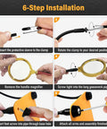6-step installation guide for Helping Hands Soldering Station With 5X Magnifying Glass And 4 Flexible Arms Third Hand Tool.