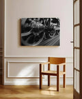 Speeding Steam Locomotive Wheels Black And White Transport Canvas Poster For Living Room And Bedroom Decor Unframed 24x36 Inch