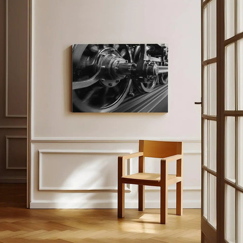 Speeding Steam Locomotive Wheels Black And White Transport Canvas Poster For Living Room And Bedroom Decor Unframed 24x36 Inch